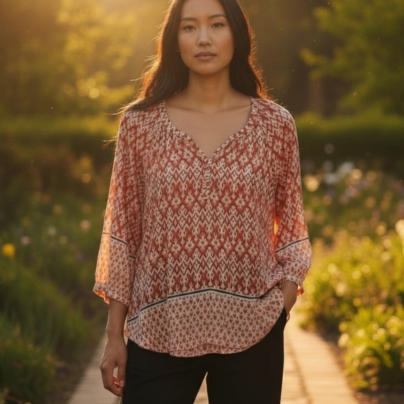 beachlunchlounge Tops - BEACHLUNCHLOUNGE “Sonya” Bohemian Ikat Print Top Blouse Size Small